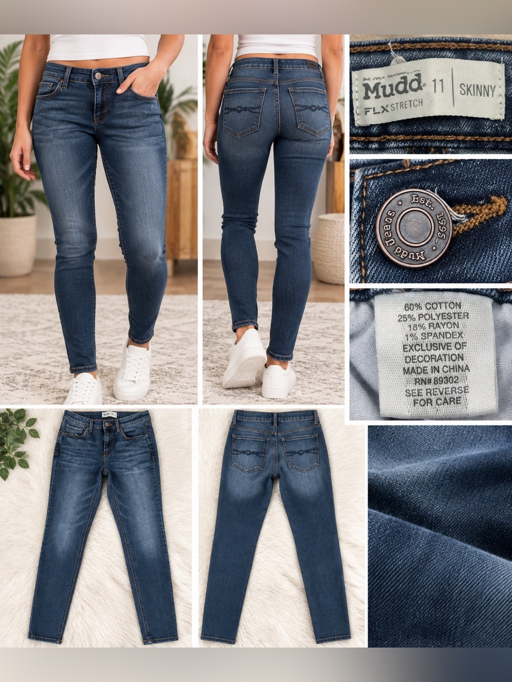 Mudd FLX Stretch Skinny Jeans Juniors Size 11 Dark Wash Denim